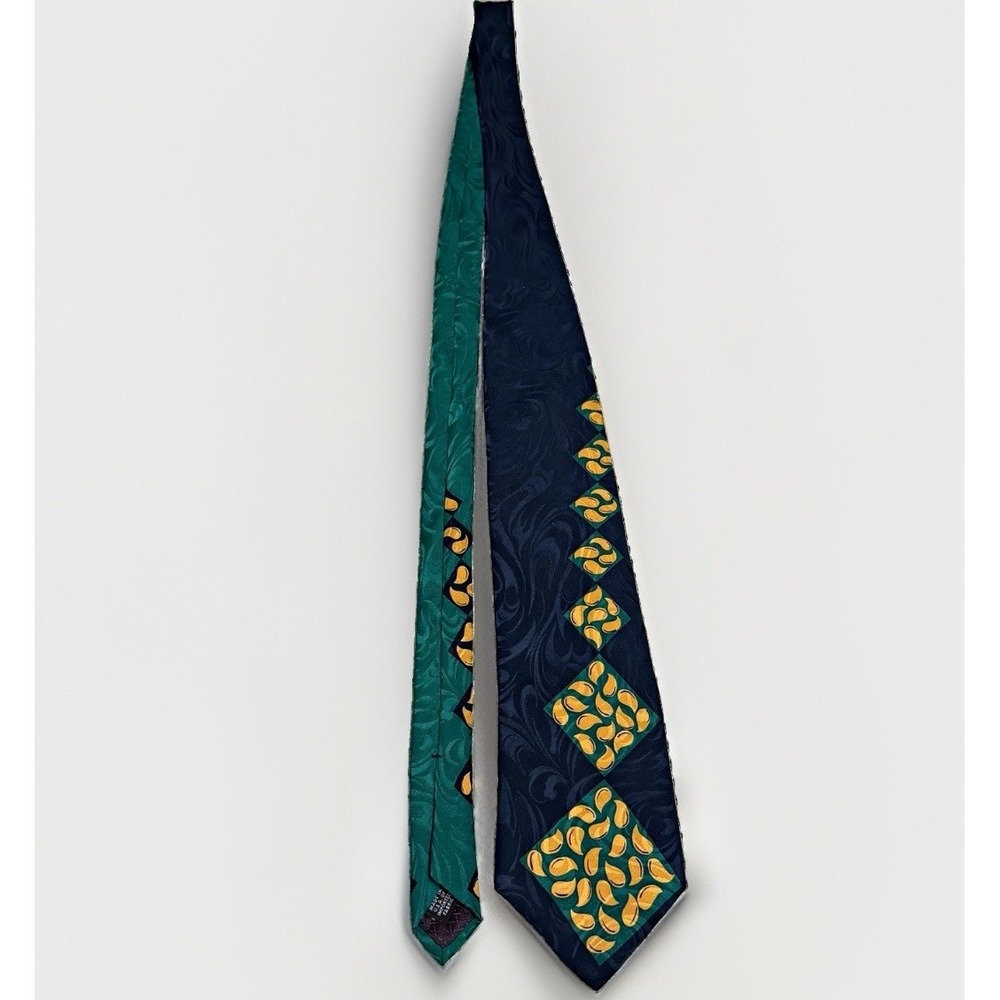 Vintage Christian Dior Monsieur Silk Tie Navy Green Gold